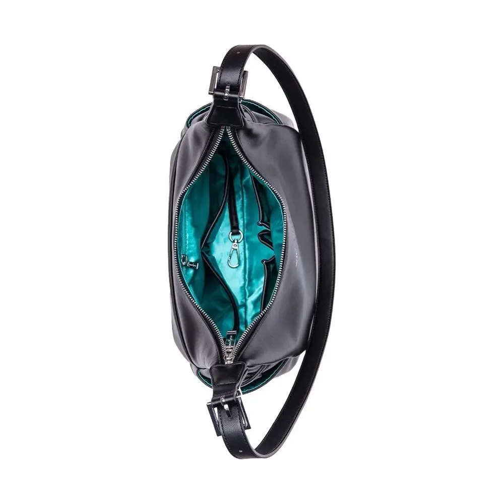 White Elm Camille Hobo Bag Black Shimmer Aqua Lining Silver Hardware NWOT